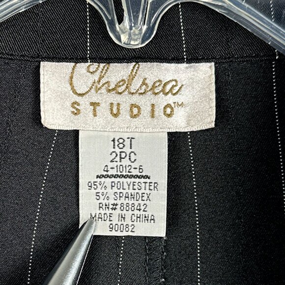 Chelsea Studio Black Pinstripe Long Blazer Coat 18T - ONLY THE COAT (No Pants) - Picture 7 of 11